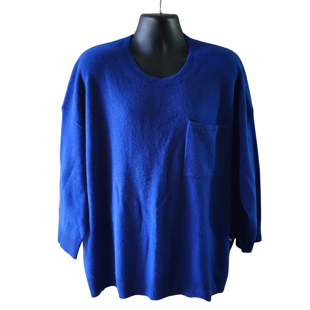 Banana Republic 100% Cashmere Crew Neck Sweater Cobalt Blue XXL Chest Pocket